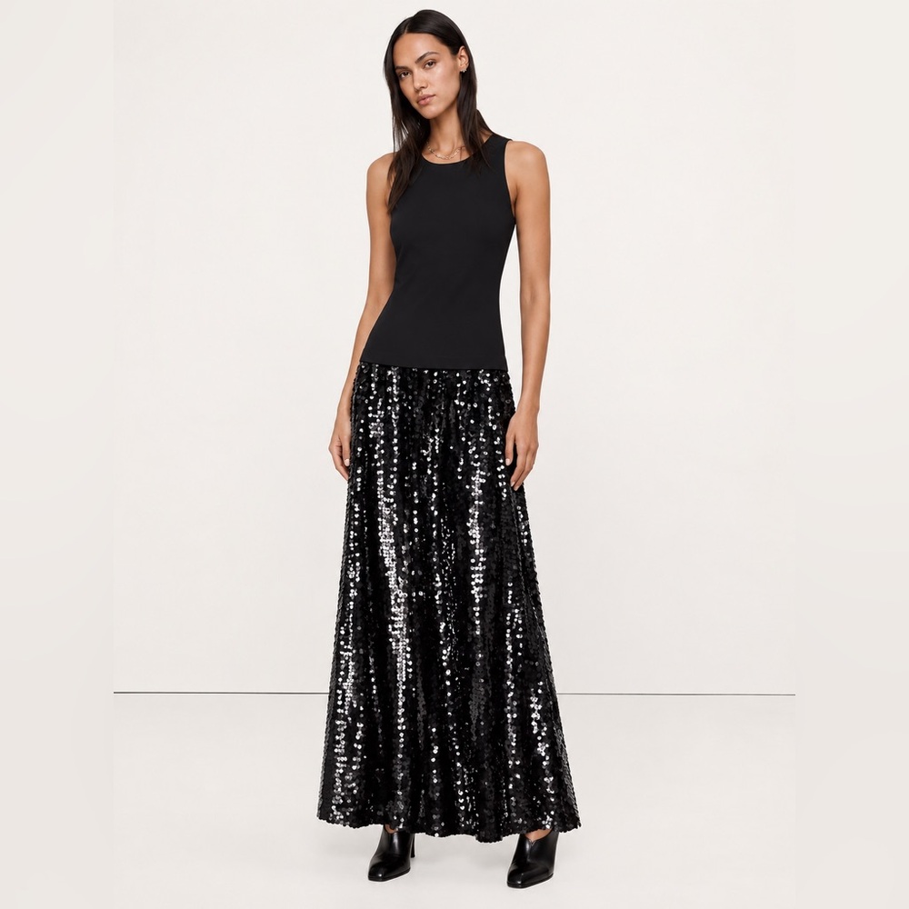 NWT! Banana Republic Black Sequin Drop-Waist Maxi Fit-and-Flare Dress -Size 10 🍒